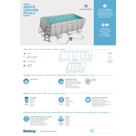 Piscina Fuoriterra Rettangolare 4x2 Frame con Scaletta Pompa Filtro a Cartuccia