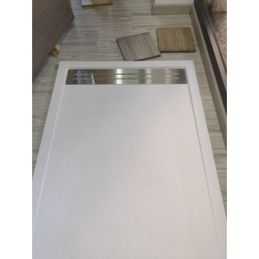 Piatto Doccia Slim Bianco Effetto Pietra Angolare Piletta Ribassata Pavimento