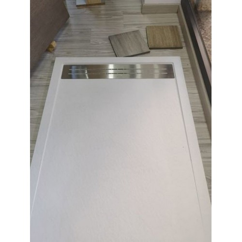 Piatto Doccia Slim Bianco Effetto Pietra Angolare Piletta Ribassata Pavimento