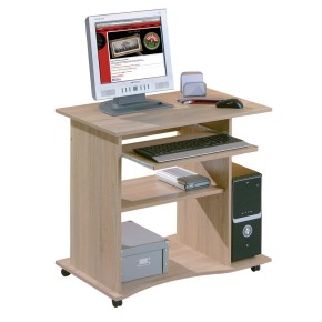 Kit Scrivania Portapc Rovere Cameretta Moderna Legno Tavolo con Ruote Cassetto