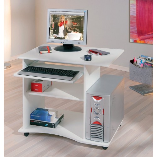 Kit Scrivania Portapc Computer Bianca Cameretta Legno Tavolo con Ruote Consolle