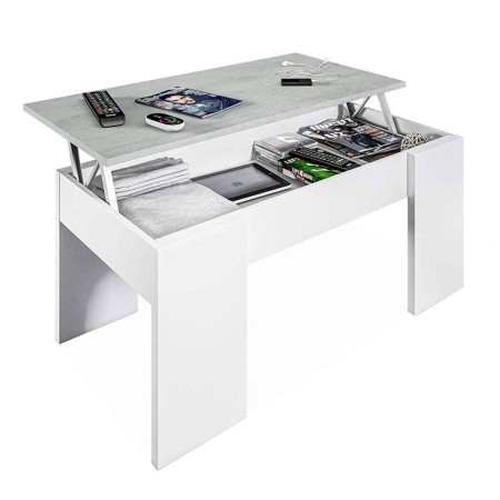 Tavolino da Caffe Bianco Cemento Contenitore Moderno Divano Tavolinetto Salotto