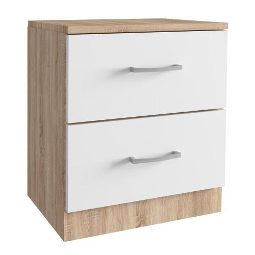 Comodino Bianco Rovere 2 Cassetti Cassetto Camera Letto Moderno Cameretta Legno